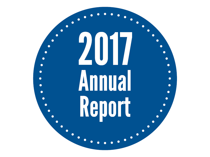 Blue circle that says "2017 annual report."
