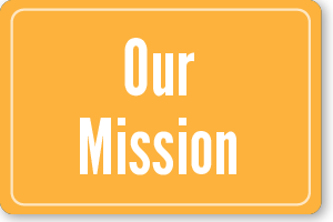 Yellow button that says "our mission." The button has a faint white outline and appears to pop slightly off the page.