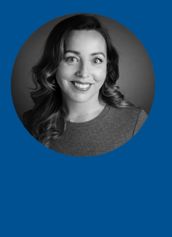 photo of Alexa Haigh, CEO and president of United Way of Racine County, on a blue background