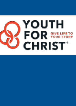 The Youth for Christ logo on a dark blue background, with the tagline, "Give life to your story."