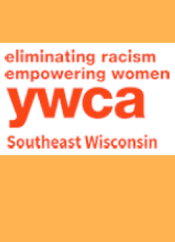 The YWCA Southeast Wisconsin logo on a yellow background, with the tagline, "eliminating racism, empowering women."
