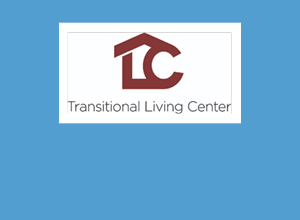 The Transitional Living Center logo on a light blue background.