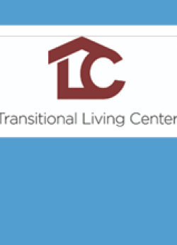 The Transitional Living Center logo on a light blue background.