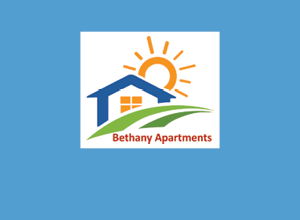 The Bethany Apartments logo on a light blue background.