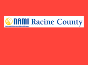 The NAMI Racine County logo on a red background.