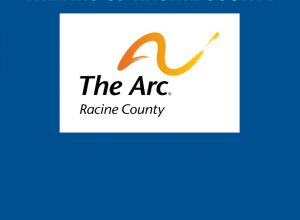 The ARC of Racine County logo on a blue background. 